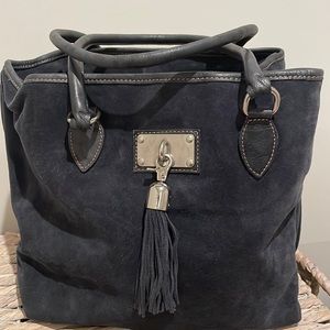 Leather and suede over the shoulder tote- dark grey - medium size